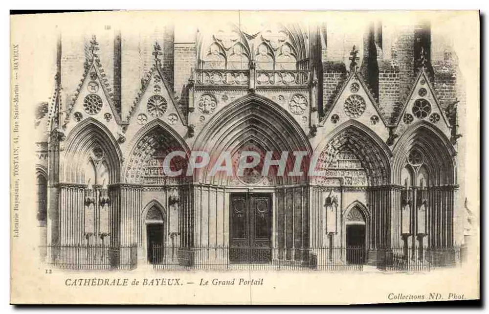 Kathedrale von Bayeux — Der Große Portal — Librairie Bayeuxian, Tostain, 44, Rue Saint-Martin - Vorderseite
