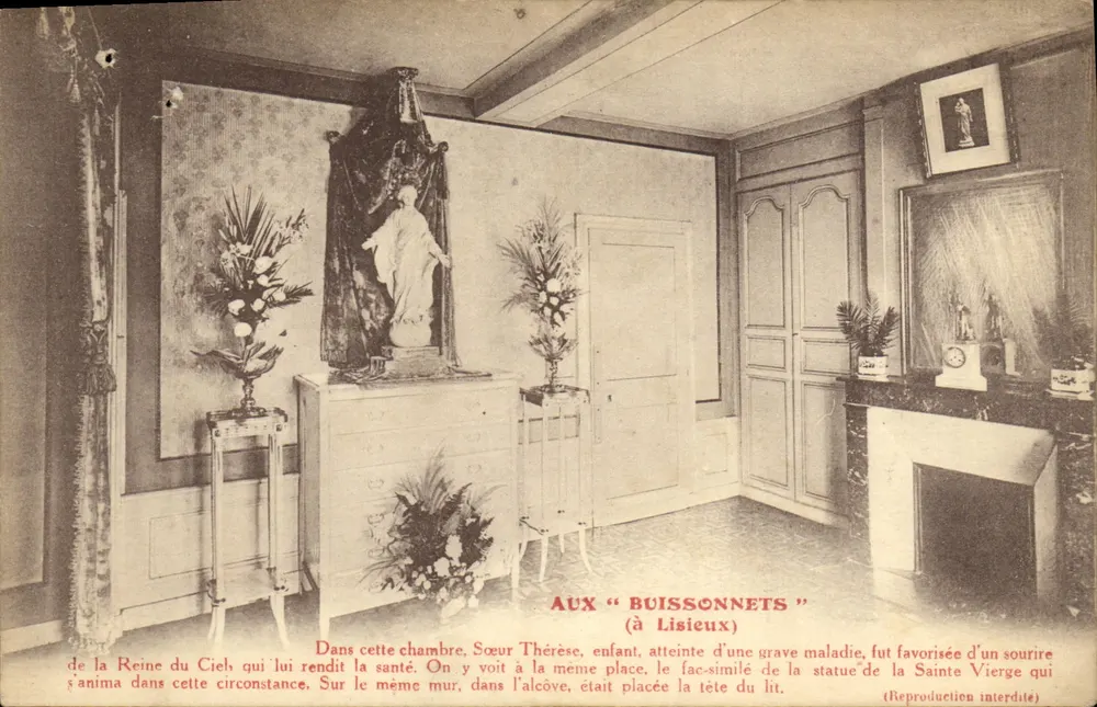 Zimmer der Schwester Thérèse in 'Buissonnets' (in Lisieux) — Statue der Jungfrau — Verlag Santi-Bommer, Paris - Vorderseite
