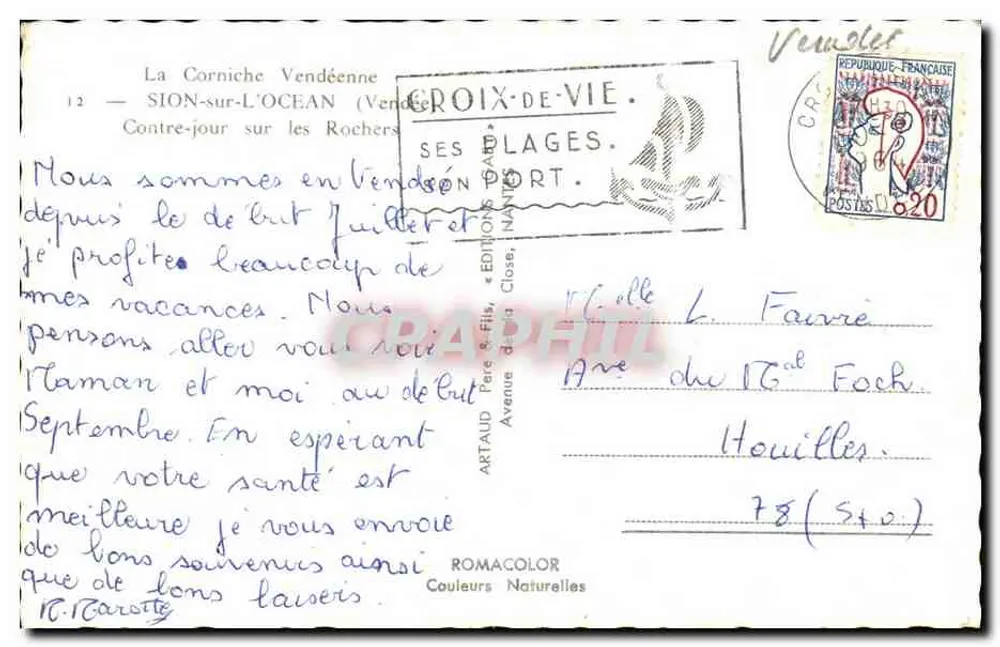 Ansichten der Felsen in Sion-sur-Ocean — Croix-de-Vie — Verlag Artaud Frères - Rückseite