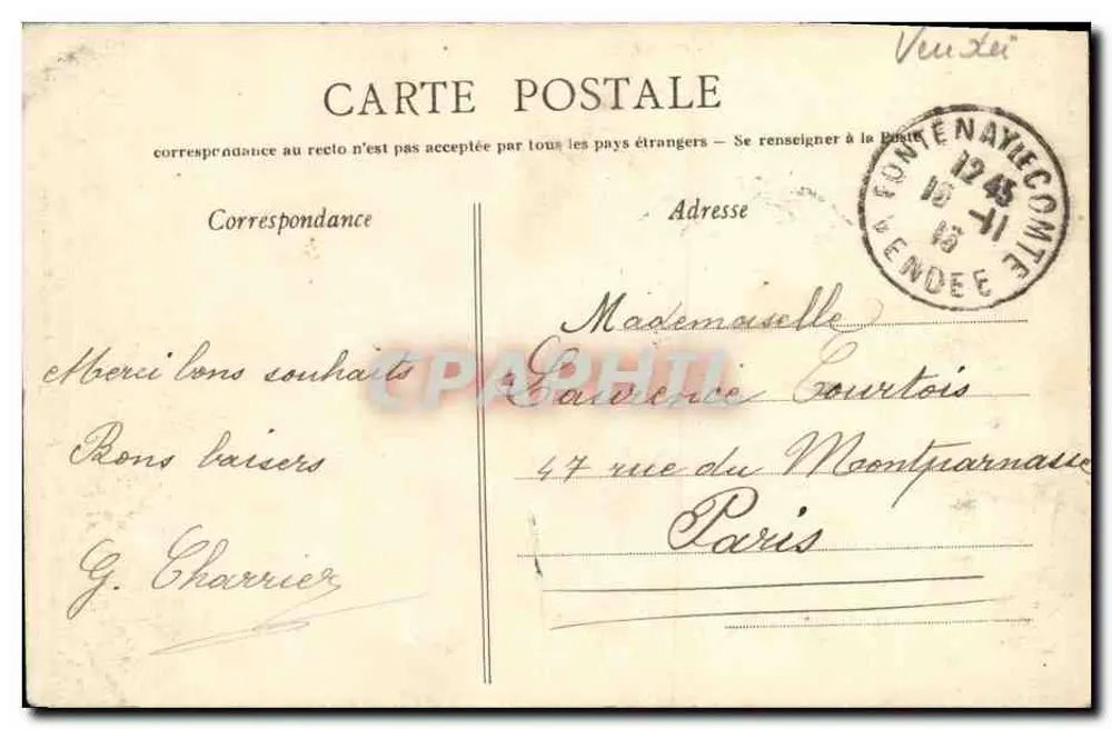 Fontenay-le-Comte - A Prefeitura — editor Jaunel, n°2 - Verso
