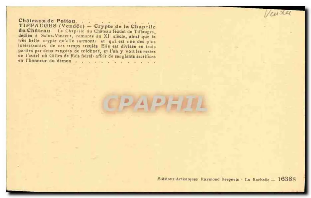 Kastelen van Tiffauges — Krijs van de kapel van het feodale kasteel — Éditions Artistiques Raymond Hergevin - Achterkant