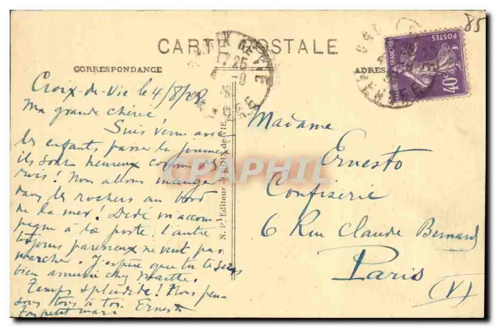 CROIX-DE-VIE (Vendée) — Die Klippen, im Hintergrund, der Strand — Verlag N.P., Nr. 58 - Rückseite