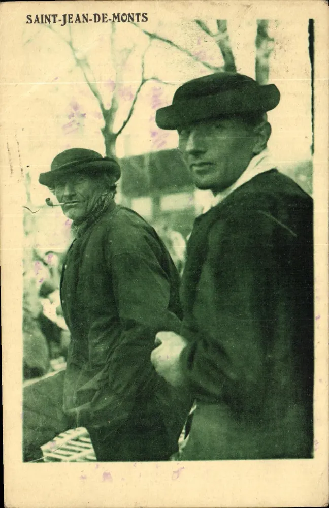 Saint-Jean-de-Monts — zwei Männer am Markt — Verlag J. Nozais - Vorderseite