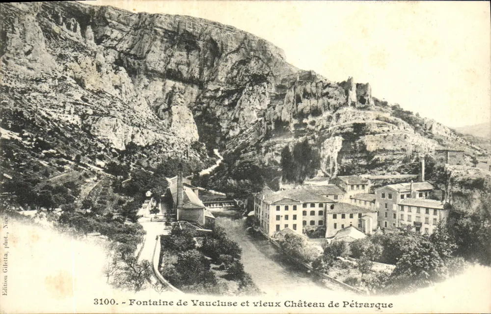 Fontäne von Vaucluse und altes Schloss von Petrarch — Gilelta-Ausgabe, Foto von Nice, Nr. 3100 - Vorderseite