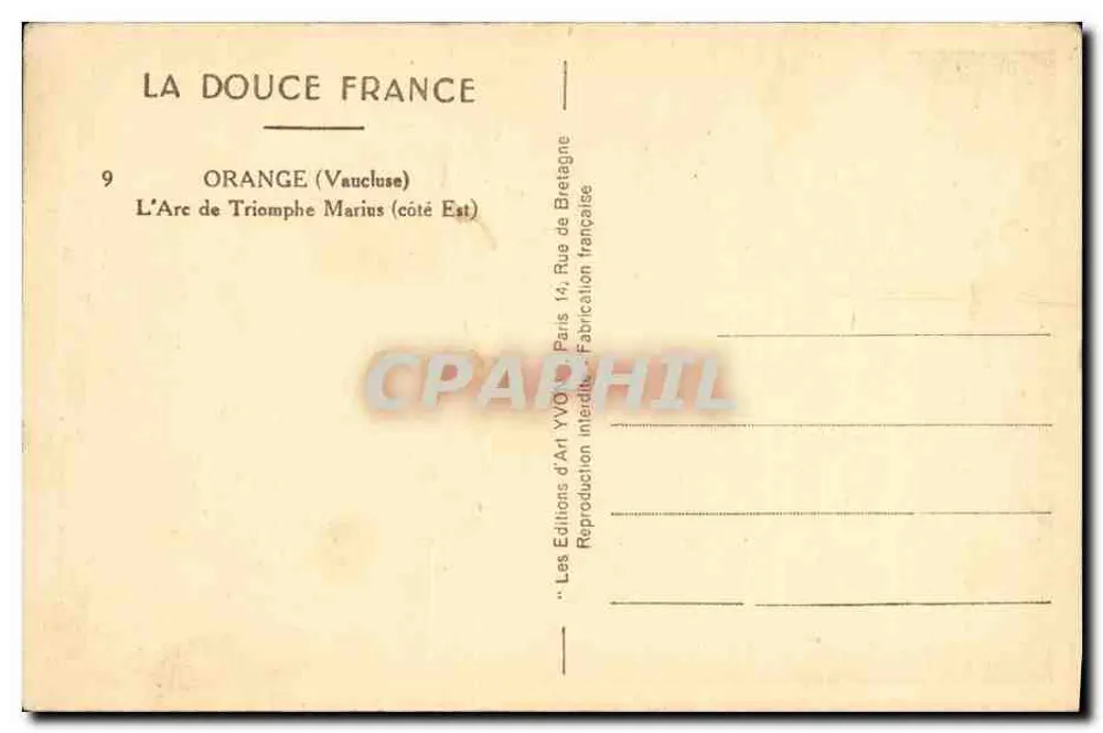 Orange (Vaucluse) — O Arco do Triunfo Marius (lado Leste) — As Edições de Arte Yvon, Paris - Verso