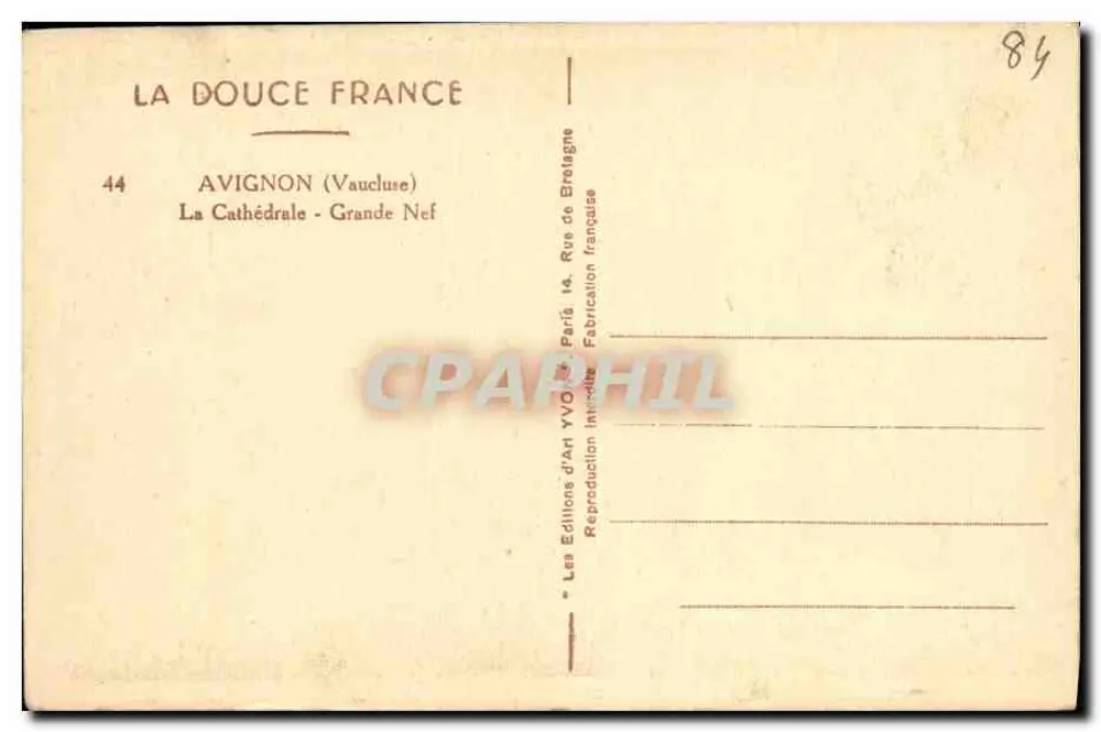 Avignon - Catedral - Grande Nef — Editor: La Douce France, n°44 - Verso