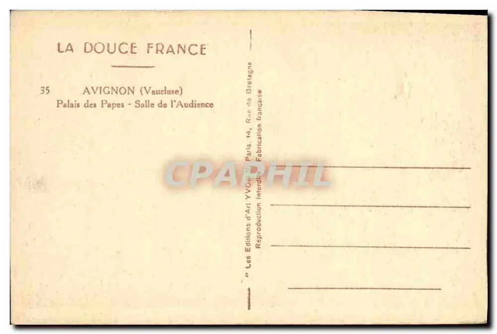 Avignon - Palast der Päpste - Saal der Audienz — Éditions d'Art Yvonn - Rückseite