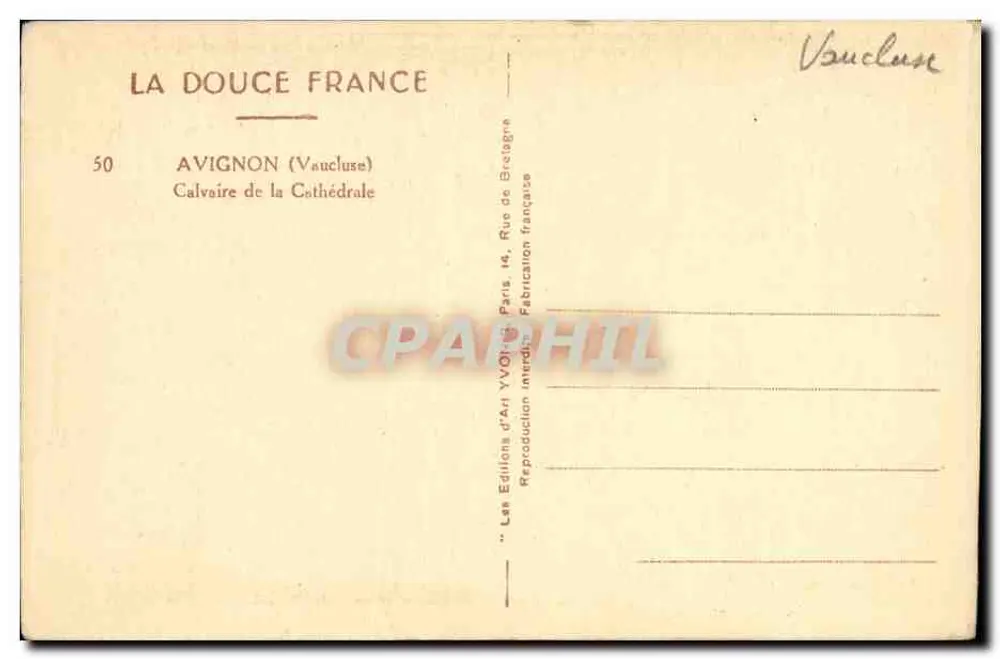 Calvário da Catedral — Avignon (Vaucluse) — Les Éditions d'Art Yvoh - Verso
