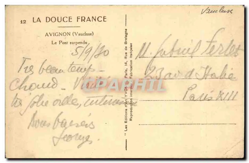 Avignon (Vaucluse) — Le Pont suspendu — Les Éditions d'Art Yvon, Paris - Verso