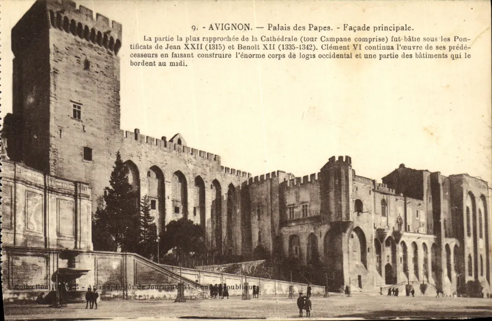 Avignon — Palácio dos Papas — Facha principal (torre Campane incluída) — Coleção H. P. - Land, Depósito de Jouvenel, 37, Cour de la République - Frente