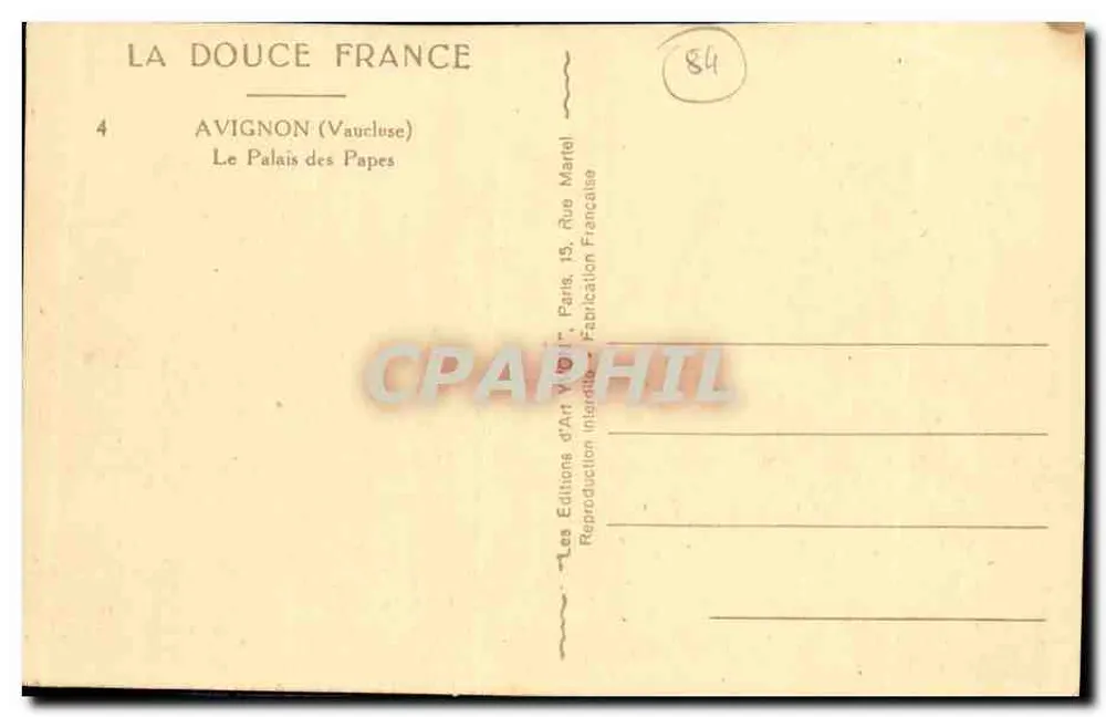 Avignon — O Palácio dos Papas — Éditions d'Art Vial, Paris - Verso