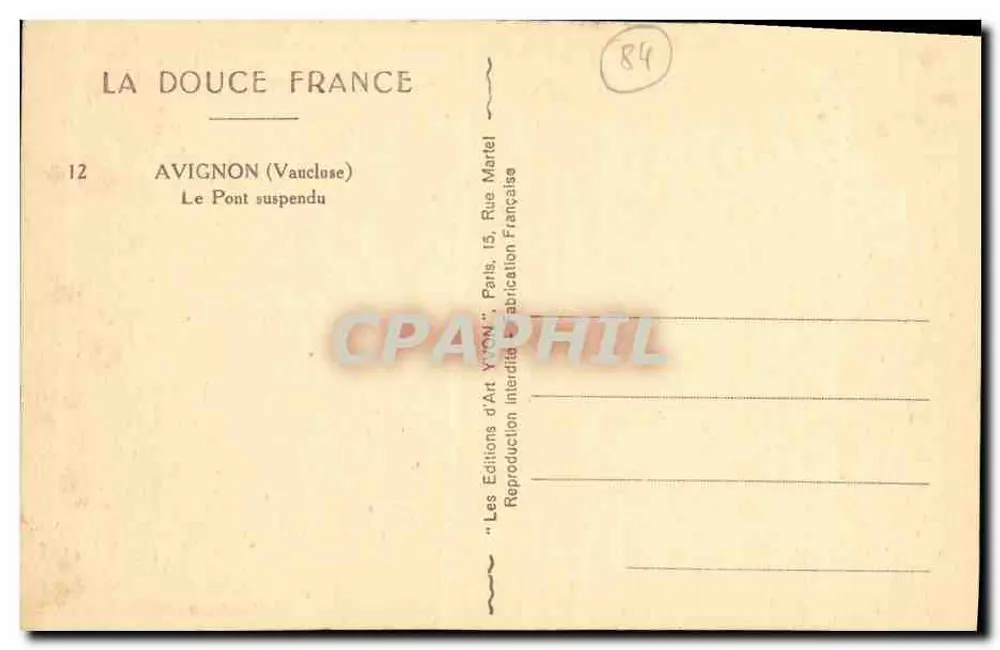 Avignon (Vaucluse) — O Ponte Suspensa — Les Éditions d'Art Vignon, Paris - Verso