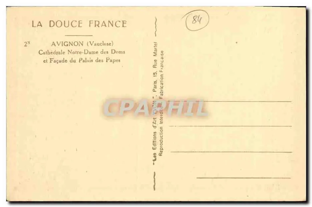 Avignon (Vaucluse) — Kathedrale Notre-Dame des Doms und Fassade des Palais des Papes — Les Éditions d'Art Vignon, Paris - Rückseite