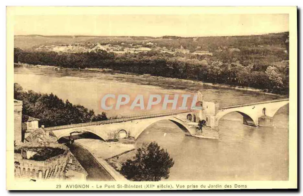 Avignon — Die Brücke St-Bénézet (12. Jahrhundert), Ansicht vom Jardin des Doms - Vorderseite