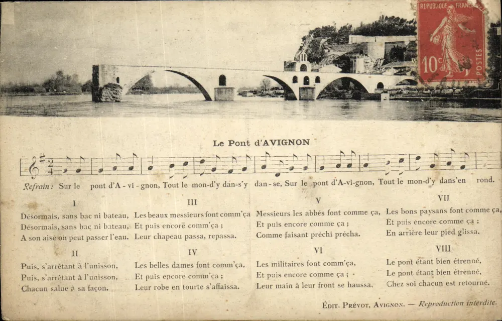 O Ponte de Avignon — canção popular — Ed. Prévot, Avignon - Frente