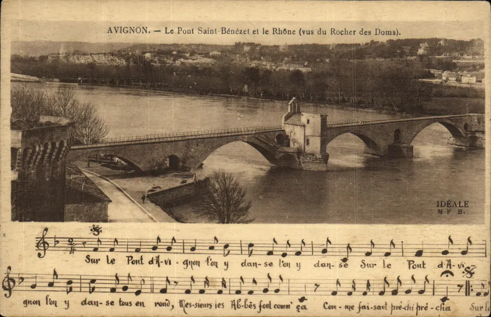 Avignon — Die Brücke Saint-Bénézet und der Rhône (von Rocher des Doms aus gesehen) — Künstlerische Ausgabe IDEALE - Vorderseite