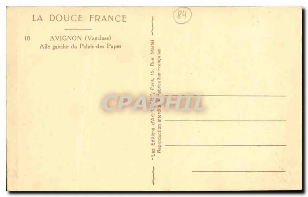 Avignon — Ala esquerda do Palácio dos Papas — Edições d'Art Yvon - Verso