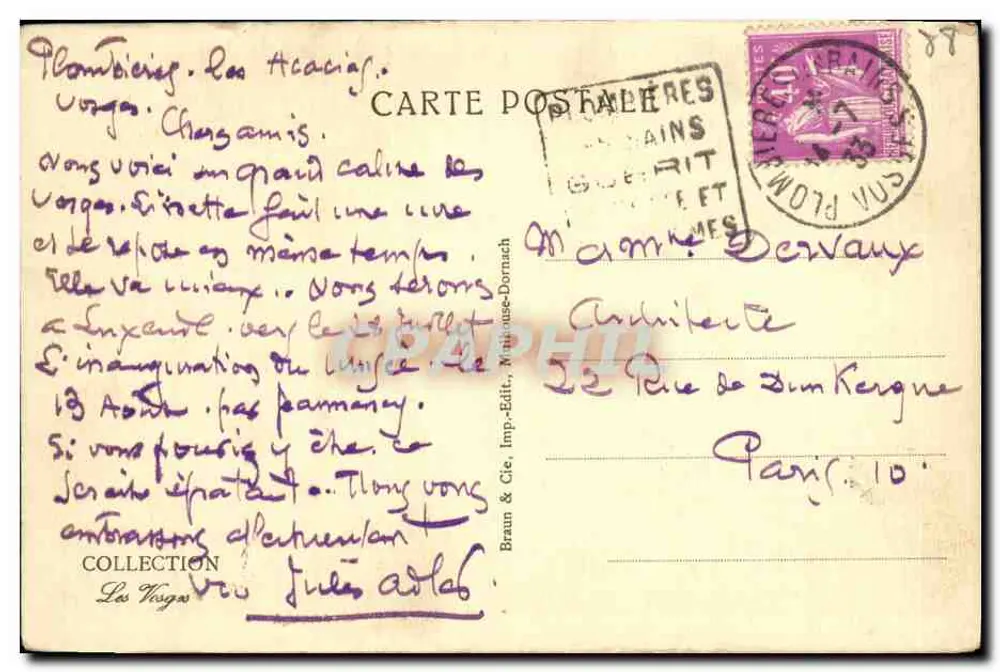 Le Breuil im Wald von Herival — Die malerischen Vosges — Braun & Cie, Imp. Edite, Mulhouse-Dornach - Rückseite