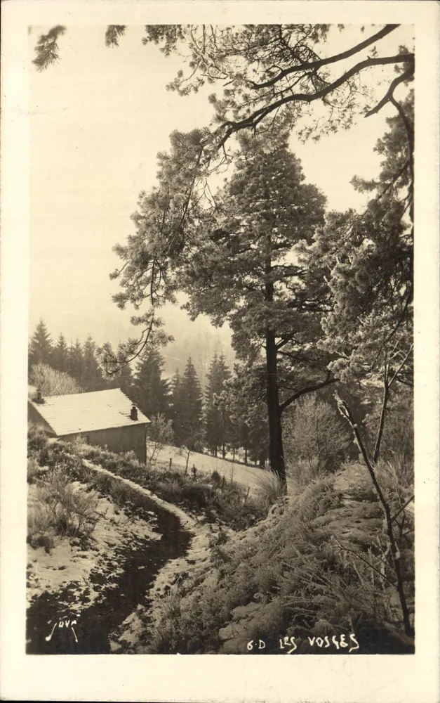 Paisagem nevada — chalé e floresta — Edições Jové, série 6-D Les Vosges - Frente