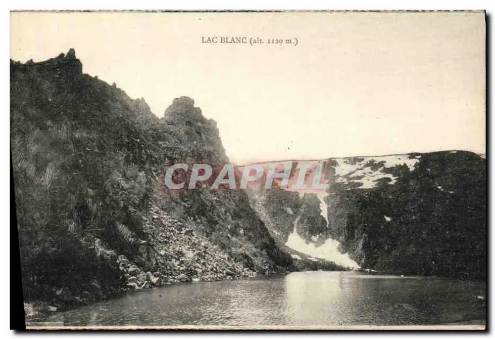 Lago Branco (alt. 1120 m.) — paisagem alpina com lago e montanhas nevadas — editor não identificado - Frente