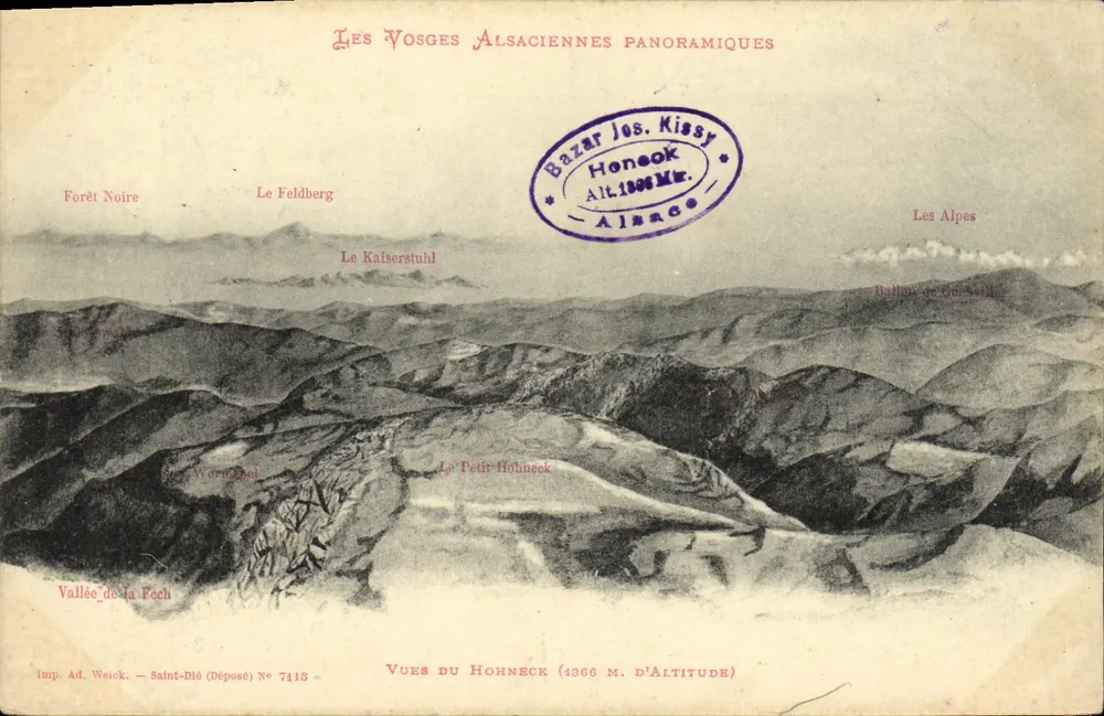 Ansichten des Hohneck — Panoramablick auf die elsässischen Vosges — Imp. Ad. Weick, Saint-Dié, N° 7413 - Vorderseite