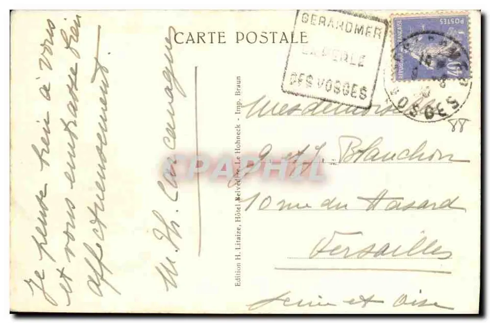 Le Hohnneck - (alt. 1306 m.) — Edição H. Litaize, Hôtel Melweil, Le Hohnneck - Verso
