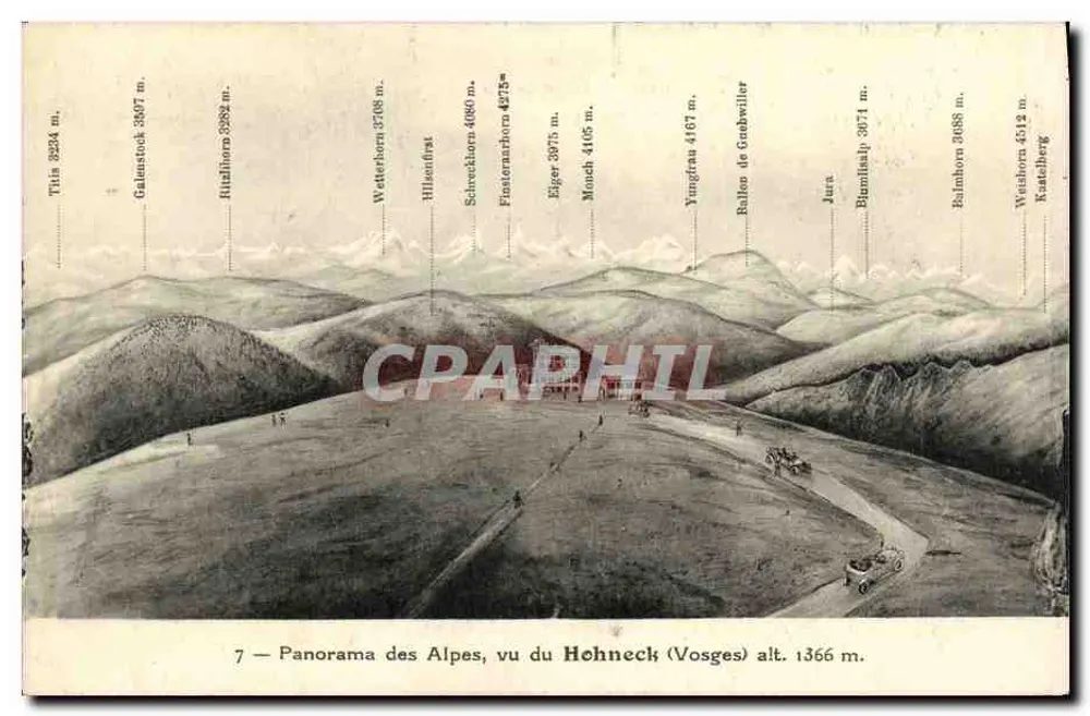 Panorama der Alpen, vom Hohneck (Vosges) aus gesehen, Höhe 1366 m. — Verlag nicht sichtbar, Seriennummer 7 - Vorderseite