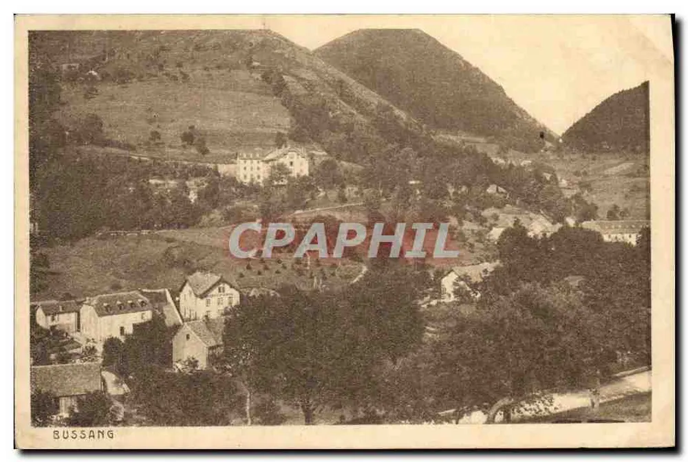 Bussang — vista panorâmica do vilarejo e das montanhas — editor Braun & Cie, Dornach - Frente