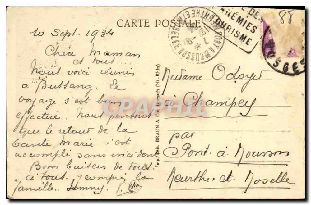 Bussano — O Túnel — Imp. Petit Braun & Cie (Hi-Rhin) n°1499 - Verso