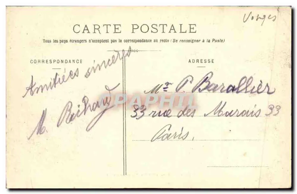 Vittel (Vosges) — Ansicht einer Seite des Hotels Cosmopolitain — Druck von Ad. Weierk, Saint-Dié, Nr. 5439 - Rückseite