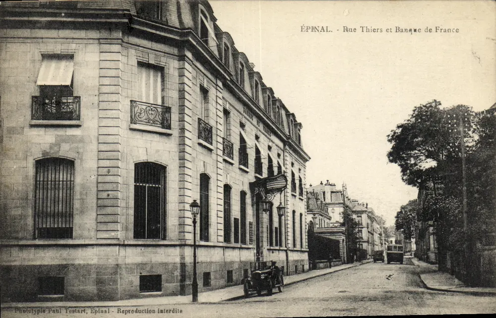 Épinal — Rue Thiers und Banque de France — Phototypie Paul Testart, Épinal - Vorderseite