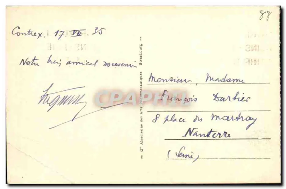 Contrexéville — Établissement Hydrominéral — éditeur APA, n° 76 - Verso