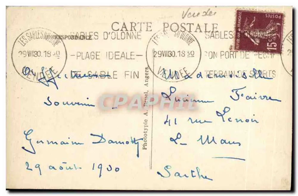 Les Sables-d'Olonne — Le Chenal, La Tour d'Arundel et La Chaume A. B. - Rückseite