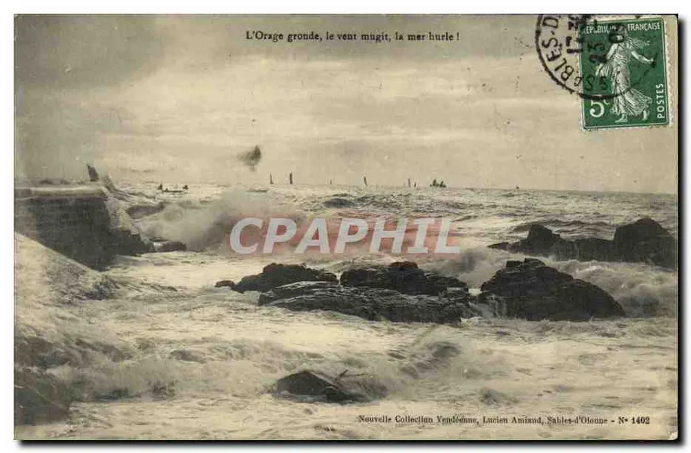 Mar agitada bajo una tormenta — Nueva Colección Vendéenne, Lucien Amiaud, Sables-d'Olonne — N° 1402 - Anverso