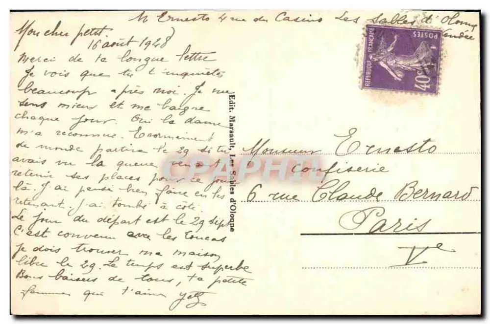 Les Sables d'Olonne - Sablaïse — mulher com chapéu de renda — Édit. Marsaunt, n°153 - Verso