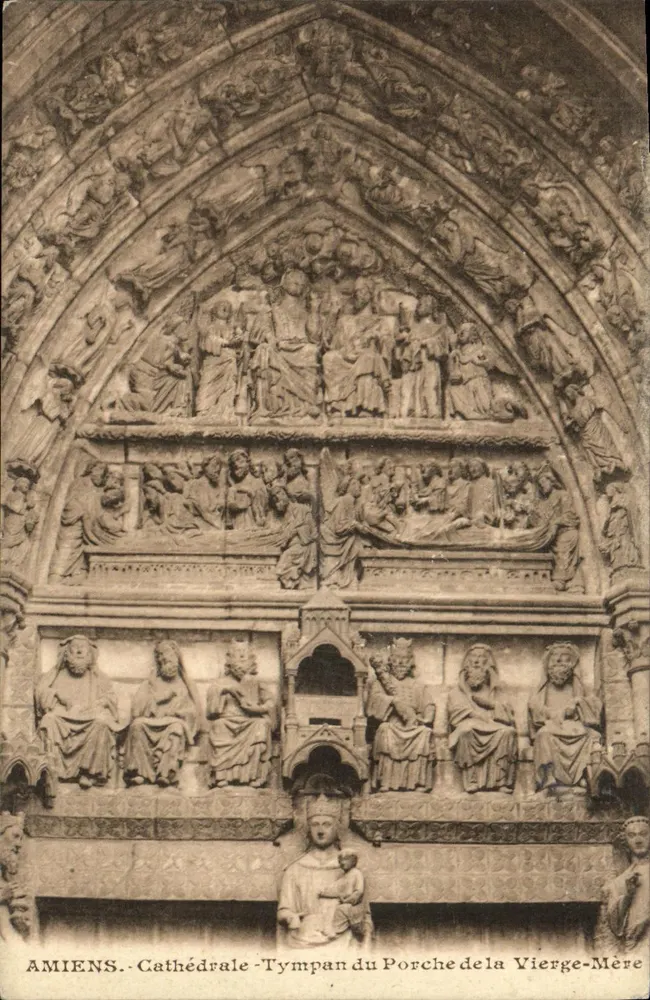 Amiens - Kathedrale - Tympan des Portals der Jungfrau Mutter - Vorderseite
