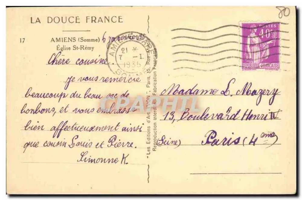 Igreja de São Rémy — Amiens (Somme) — Les Éditions d'Art 'VON' n°17 - Verso