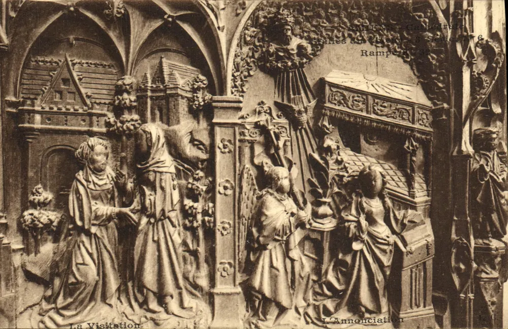 Amiens — Kathedrale — Statuen des Stained Glass — Rampen 3 und 6 — Die Besuchung und Die Verkündigung - Vorderseite