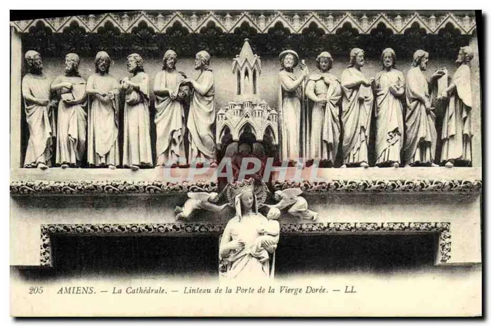 Amiens — Die Kathedrale — Gesims der Tür der Goldenen Jungfrau — LL - Vorderseite
