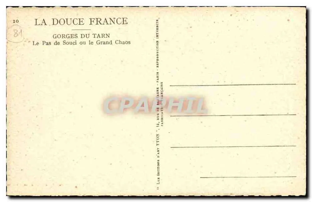 Gorges du Tarn — Le Pas de Souci ou le Grand Chaos — Éditions d'Art Yvon - Rückseite