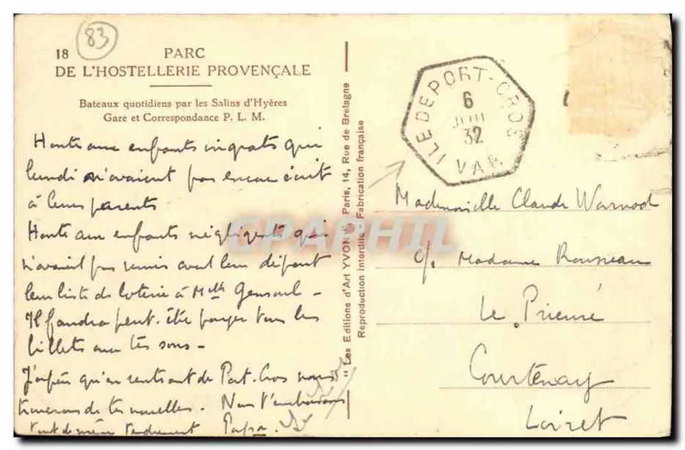 Ile de Port-Cros (Var) — sentiers le long des crêtes sauvages où nichent les goélands — éditeur Marceline Richard - Rückseite