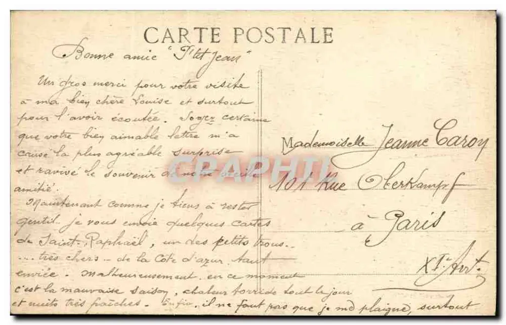 Saint-Raphaël - A Praia, Banhos de Mar, Avenida Félix Martin — Edição Giletta, Nice, n° 1610 - Verso