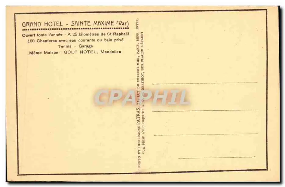 Grand Hotel de Maxime — Sainte-Maxime (Var) — Patras, Impressions - Rückseite