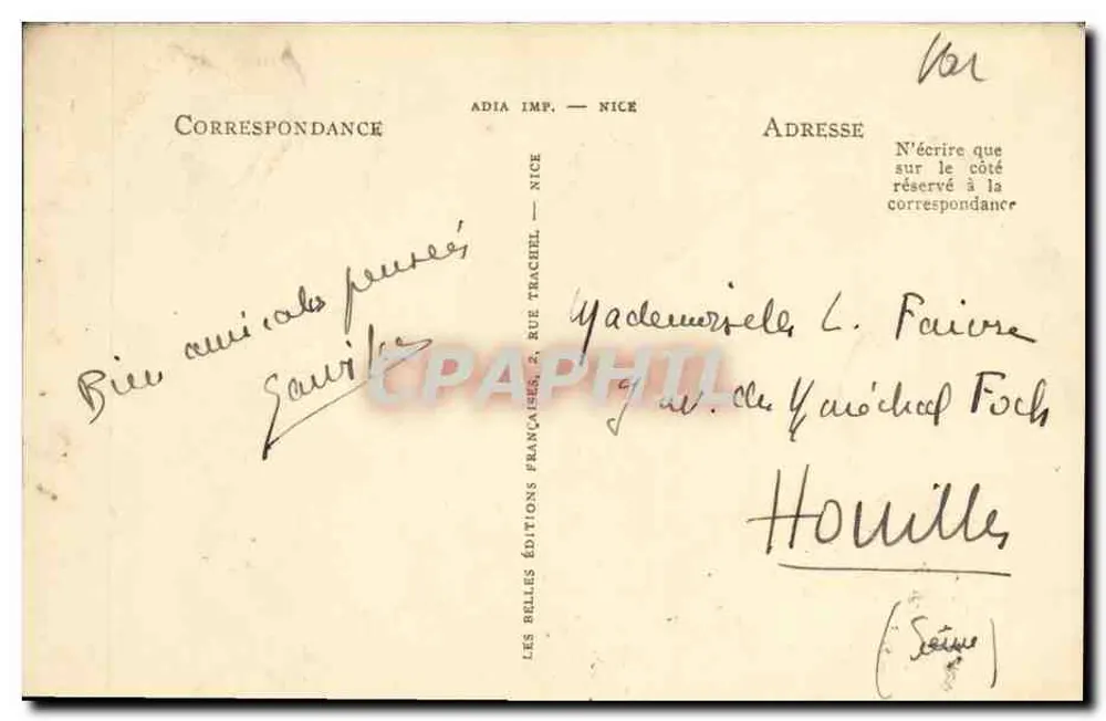 Draguignan — Porte de Portaiguères — ADIA IMP. — NICE — Nr. 120 - Rückseite
