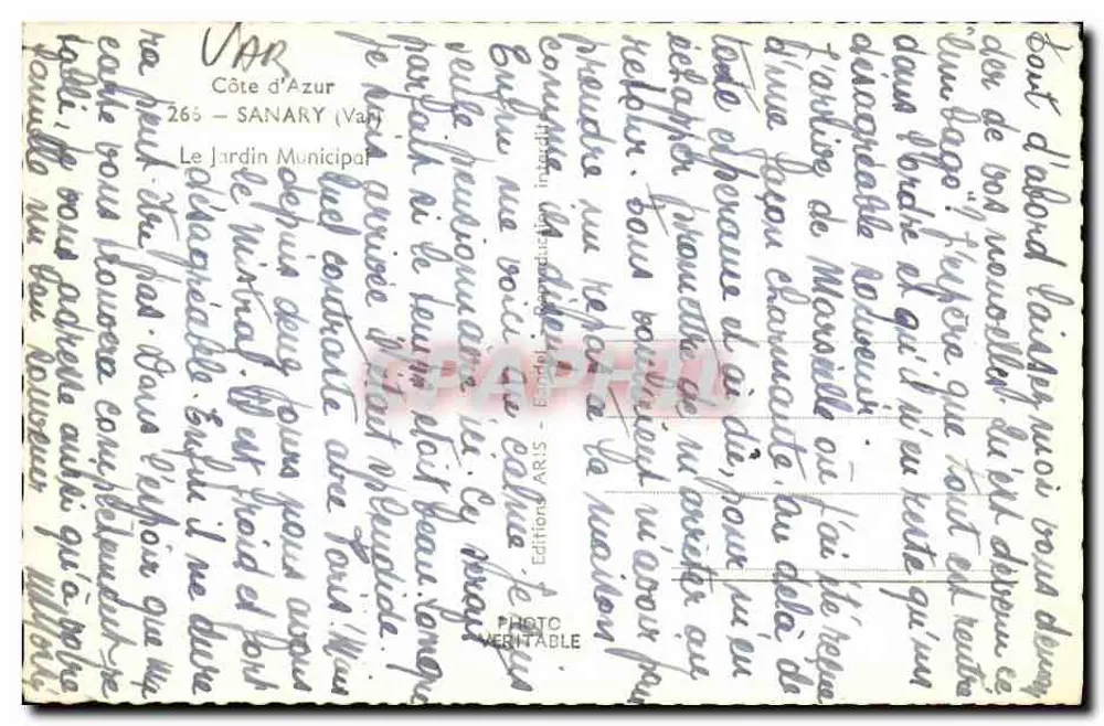 Sanary-sur-Mer — Jardim Municipal — Edições ARIS n°265 - Verso