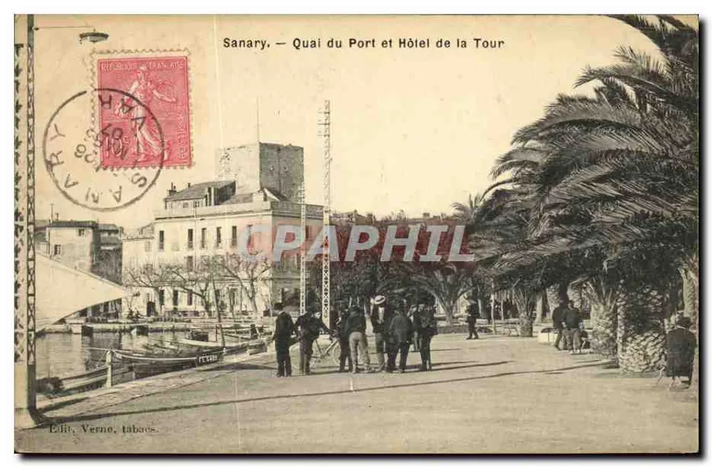 Sanary — Quai du Port und Hotel de la Tour — Verlag Verno, Tabacs - Vorderseite