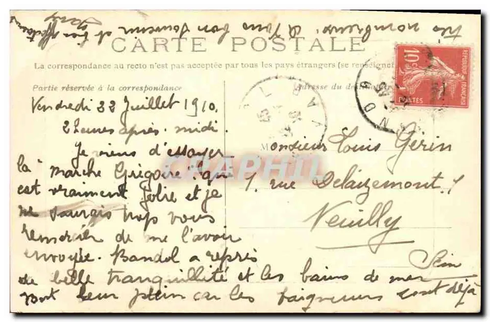 Bandol — Bairro do Cannet — Edição A. Chastre, Toulon - Verso