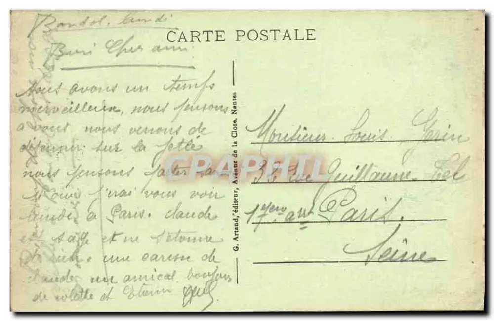 Bandol — Yacht verlässt den Hafen — G. Arrand, Verlag der Closé - Rückseite