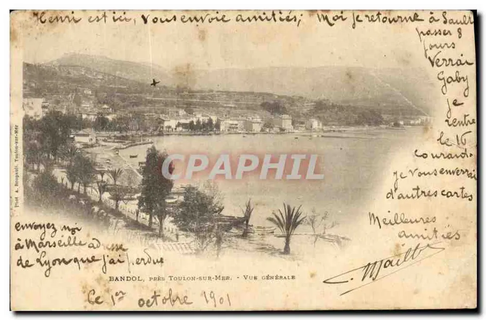 Bandol, près Toulon-sur-Mer — Vue générale — Imprimé sur la carte par A. Bougault, Toulon-sur-Mer - Vorderseite