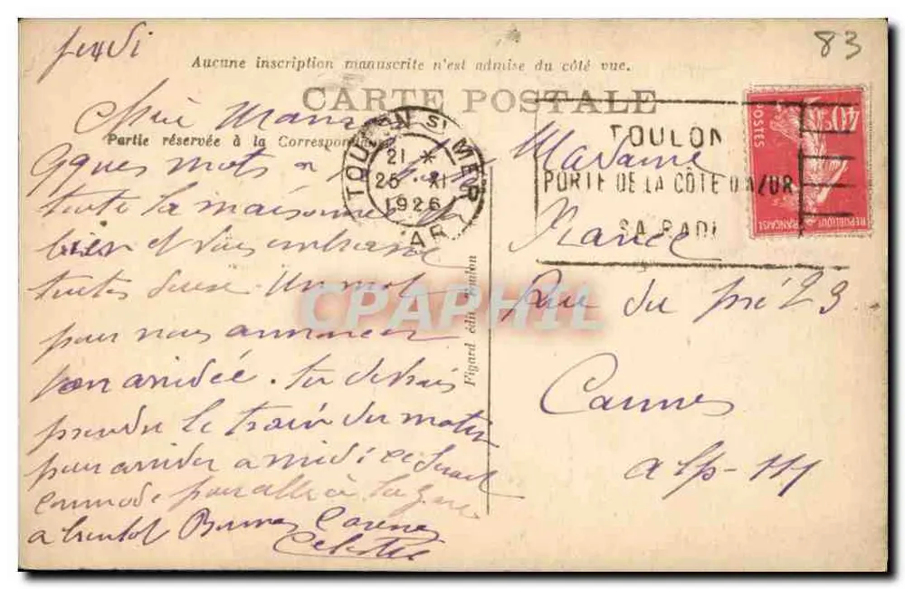 Toulon — Rochers de la Mitre — Editora não visível - Verso
